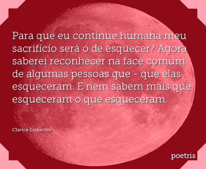 Para que eu continue humana meu sacrifício será o de esquecer