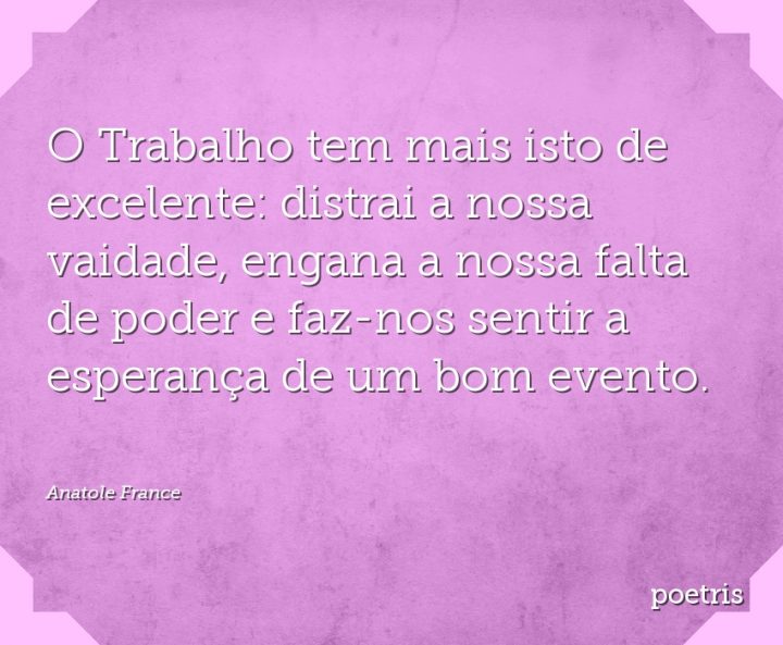 O Trabalho tem mais isto de excelente: distrai a nossa vaidade