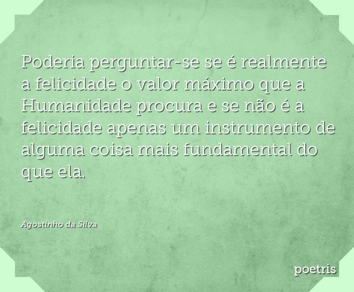 Poderia perguntar-se se é realmente a felicidade o valor máximo que a Humanidade procura e se