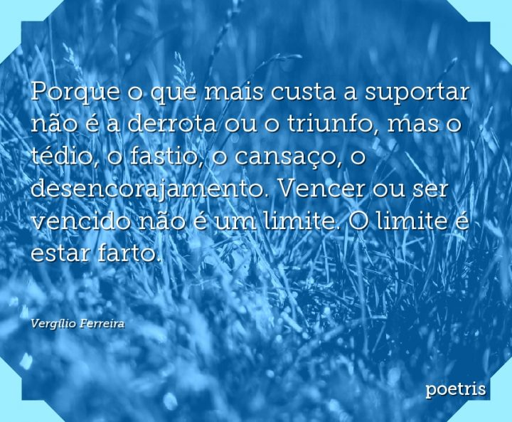 Porque o que mais custa a suportar não é a derrota ou o triunfo, mas o tédio, o fastio
