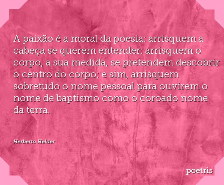 A paixão é a moral da poesia: arrisquem a cabeça se querem entender; arrisquem o corpo