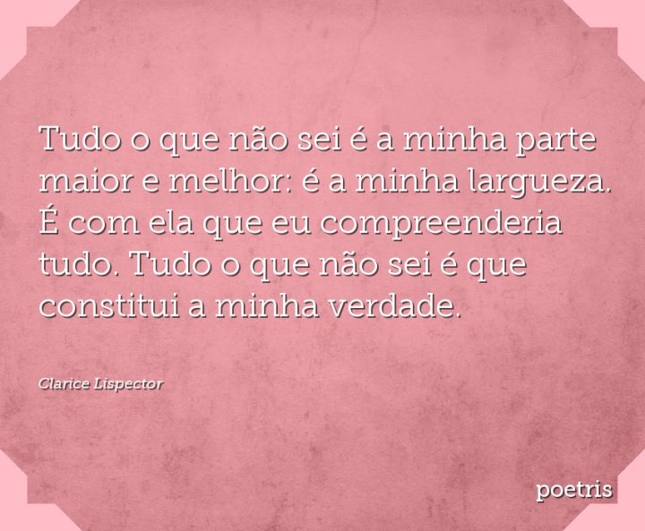 Tudo o que não sei é a minha parte maior e melhor: é a minha largueza