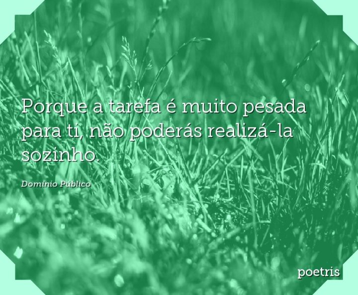Porque a tarefa é muito pesada para ti, não poderás realizá-la sozinho