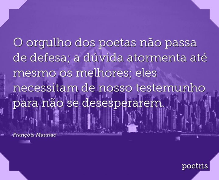 O orgulho dos poetas não passa de defesa; a dúvida atormenta até mesmo os melhores; eles