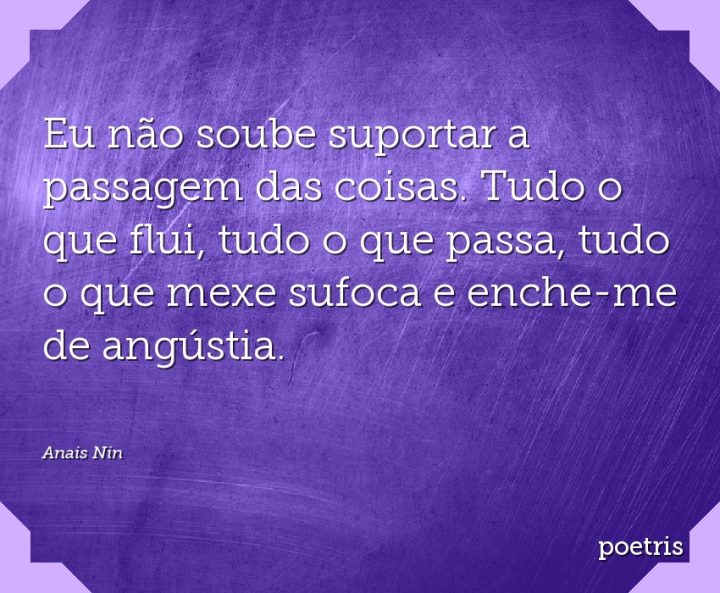 Eu não soube suportar a passagem das coisas